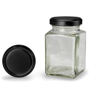 Čtyřhranná sklenice s černým víčkem 260 ml (TO 58)